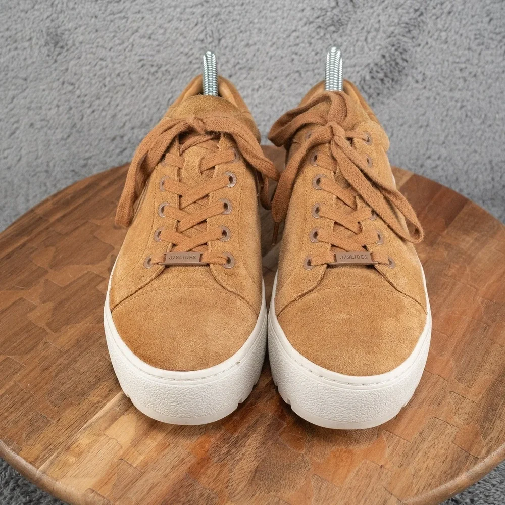 J/Slides NYC Eve Sneakers Street-Chic Low Profile Leather Suede‎ Lace Up Size 8